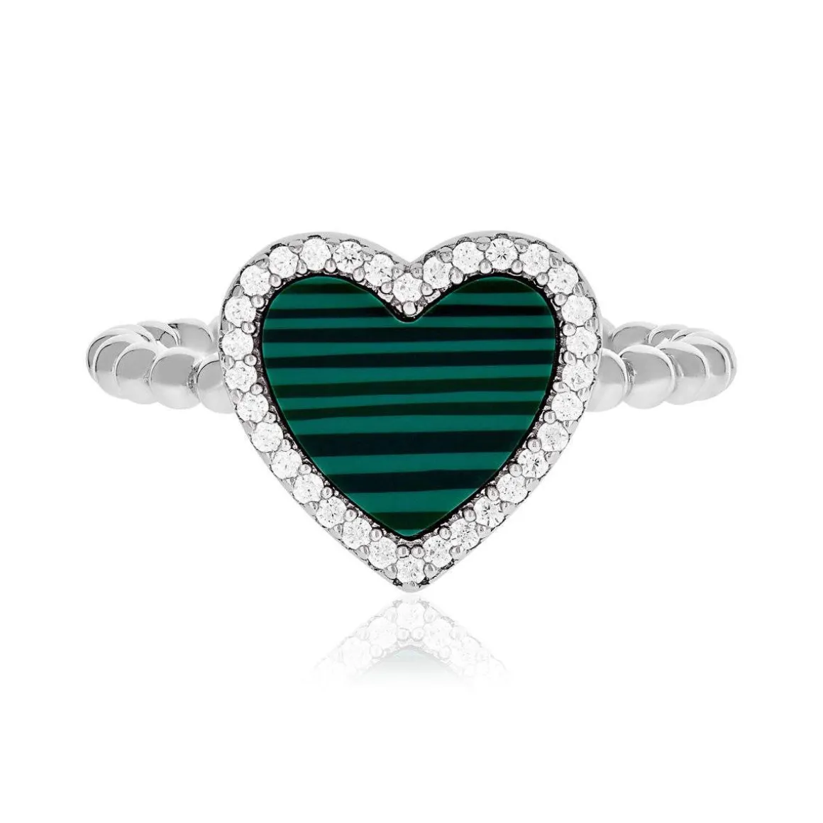 Bague argent 925 coeur malachites zirconias