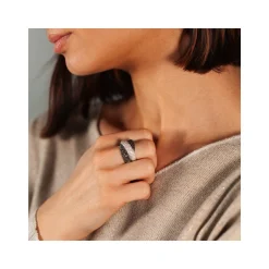 Bague argent 925 entrelacée zirconias noirs et blancs