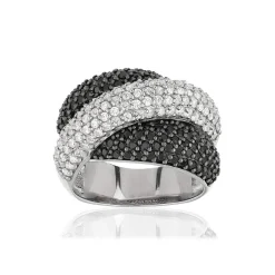 Bague argent 925 entrelacée zirconias noirs et blancs