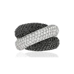 Bague argent 925 entrelacée zirconias noirs et blancs