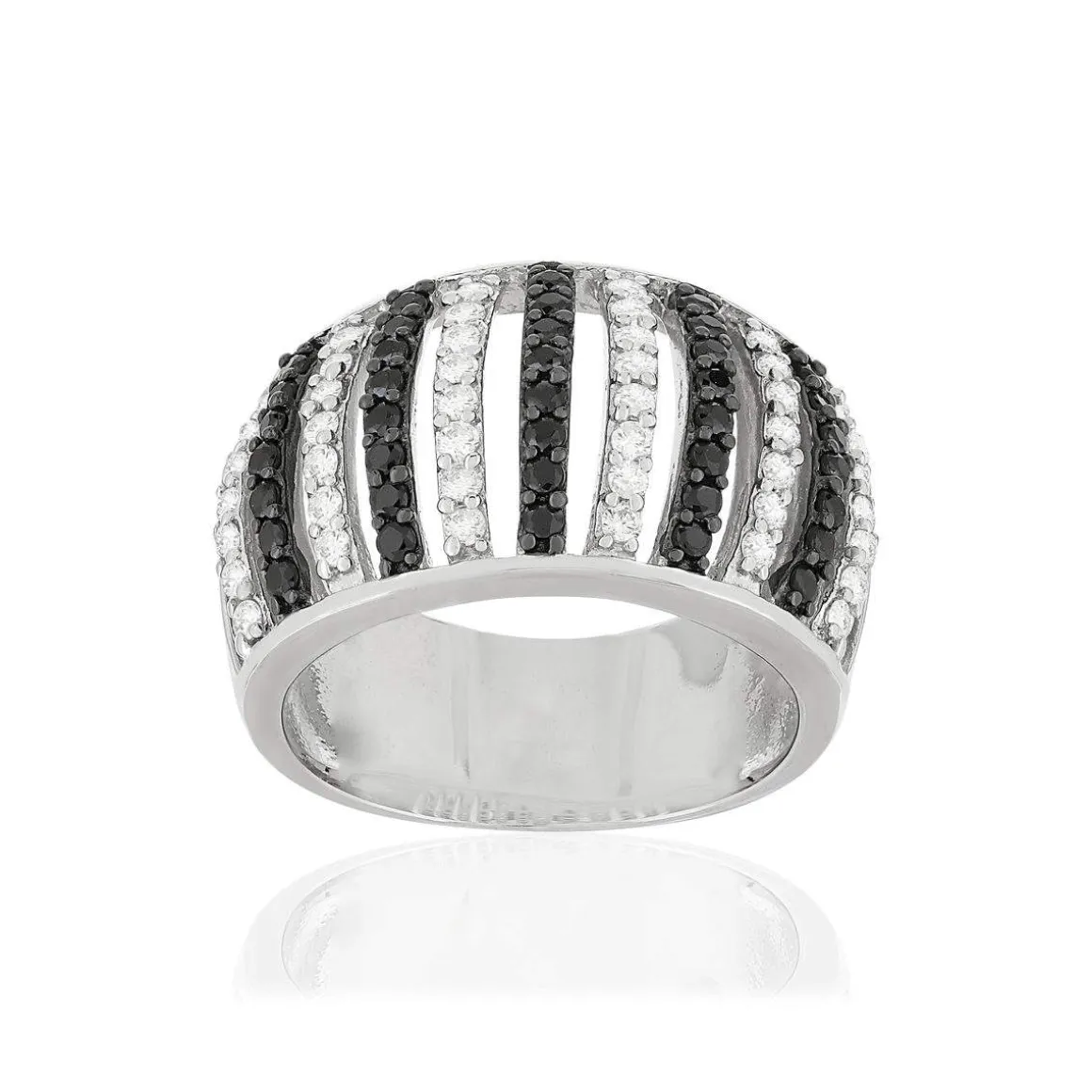 Bague argent 925 et ruthénium noir, spinelles noires et zirconias
