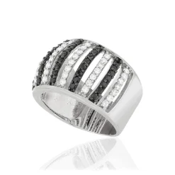 Bague argent 925 et ruthénium noir, spinelles noires et zirconias