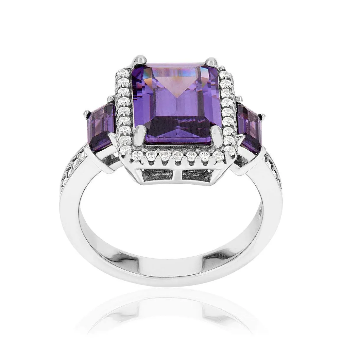 Bague argent 925 et zirconias blancs et violets