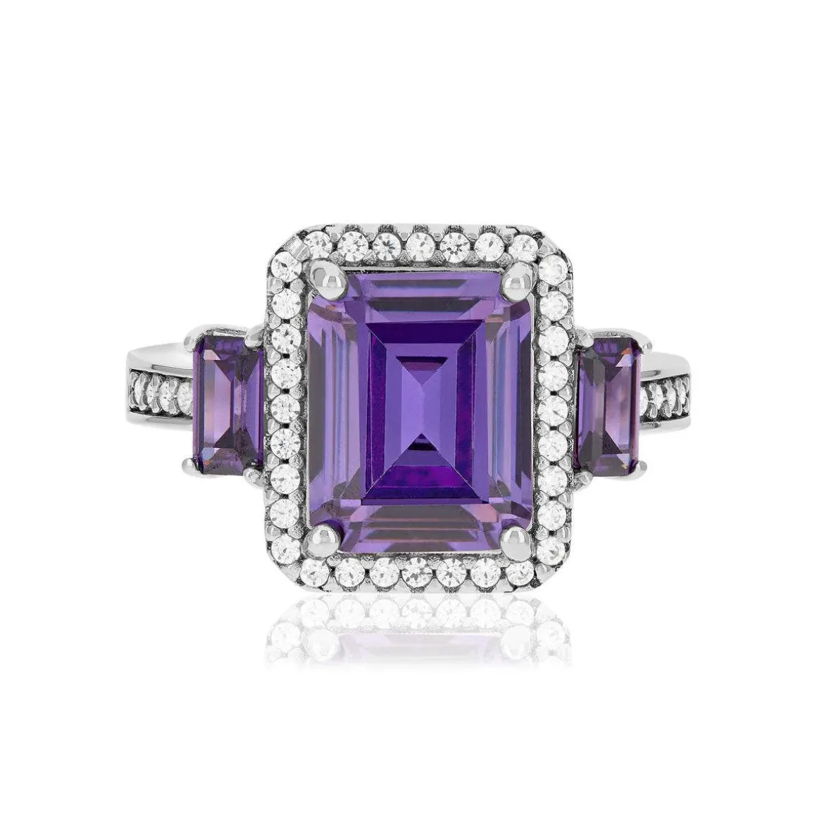 Bague argent 925 et zirconias blancs et violets
