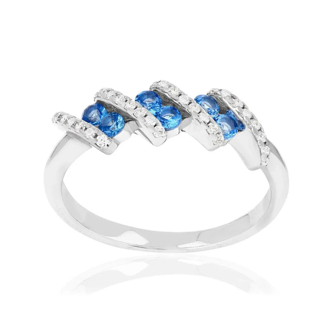 Bague argent 925 et zirconias bleu et blanc
