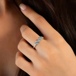 Bague argent 925 et zirconias bleu et blanc