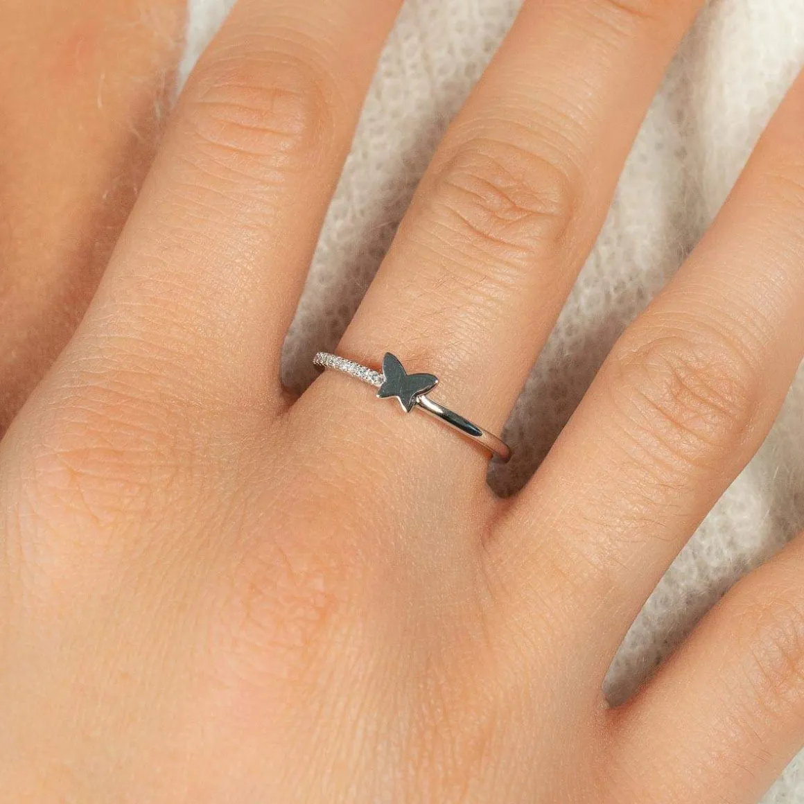 Bague argent 925 et zirconias motif papillon