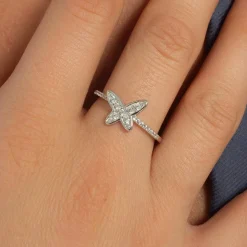 Bague argent 925 et zirconias motif papillon