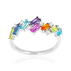 Bague argent 925 et zirconias multicolores
