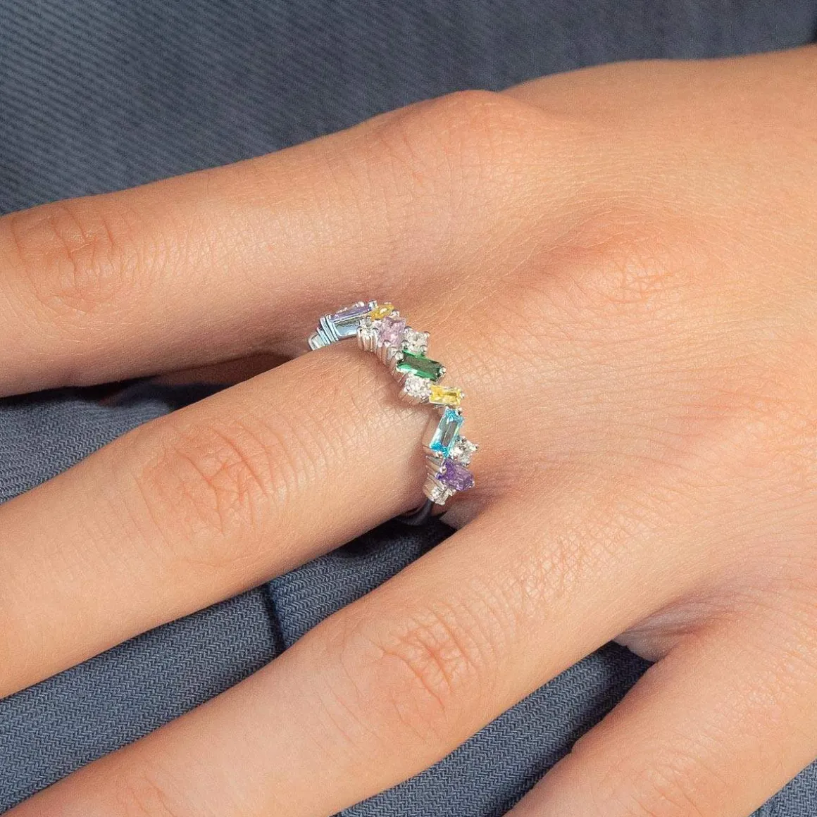Bague argent 925 et zirconias multicolores