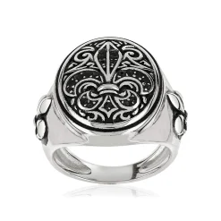 Bague argent 925 fleur de lys zirconias noirs