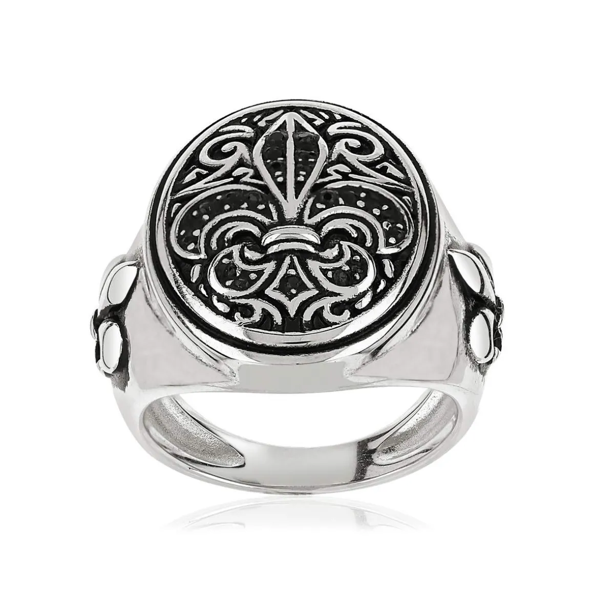 Bague argent 925 fleur de lys zirconias noirs