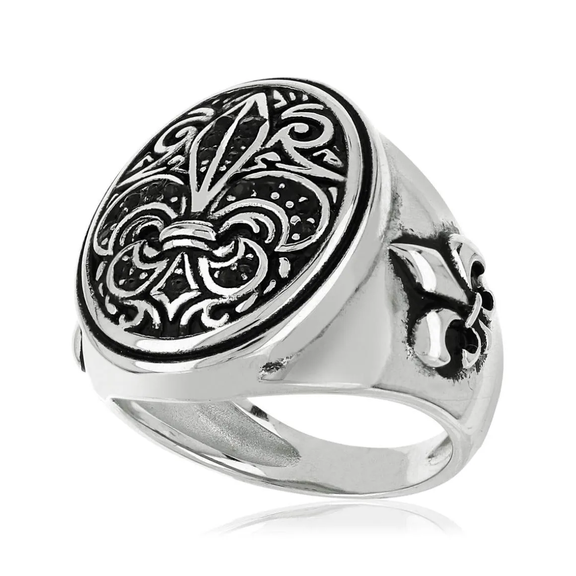 Bague argent 925 fleur de lys zirconias noirs