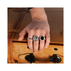 Bague argent 925 fleur de lys zirconias noirs