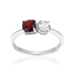 Bague argent 925 grenat et quartz rose
