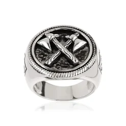 Bague argent 925 hâches et écussons