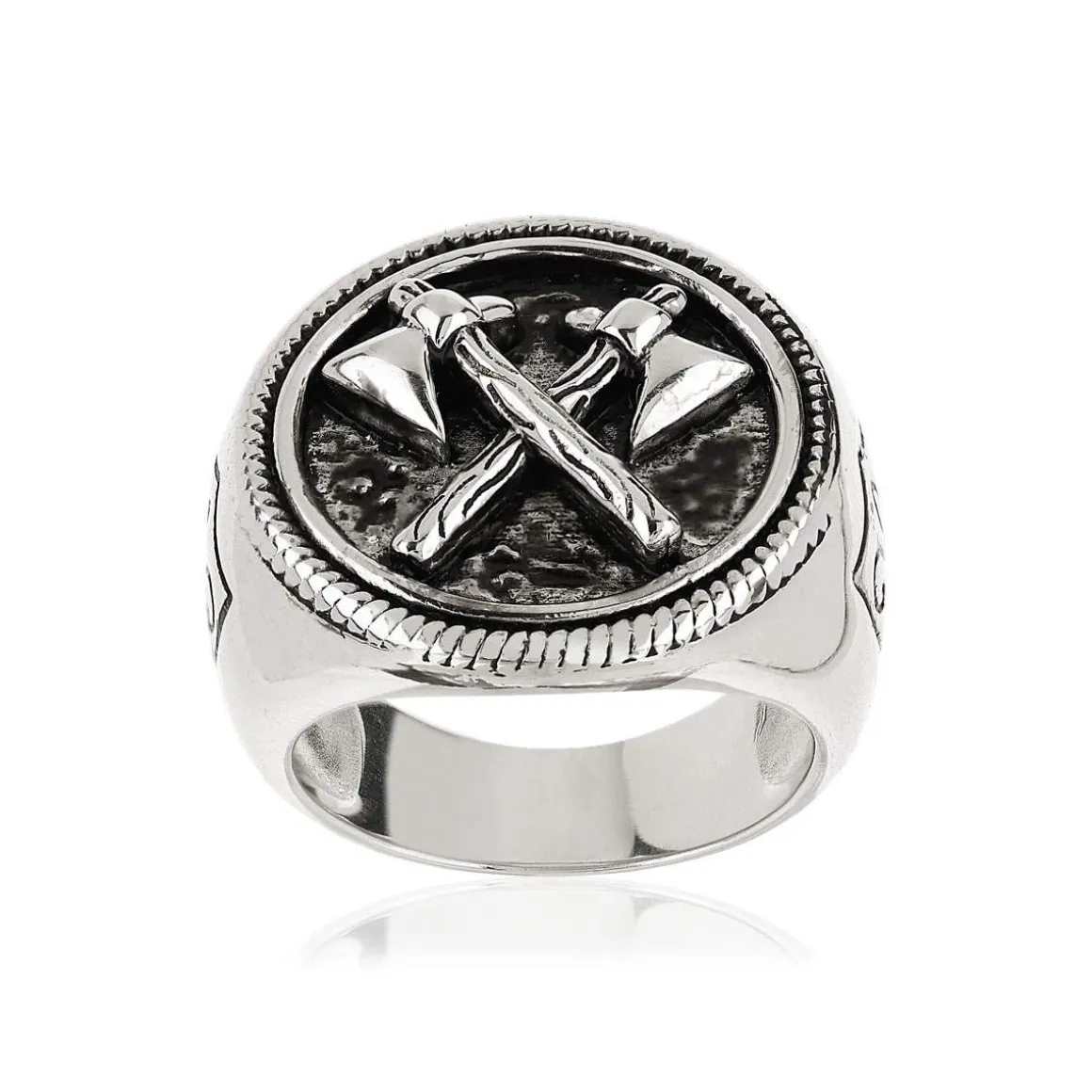 Bague argent 925 hâches et écussons