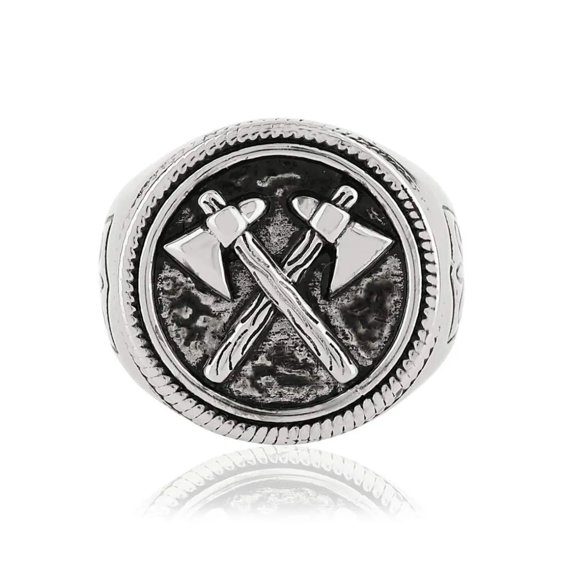 Bague argent 925 hâches et écussons