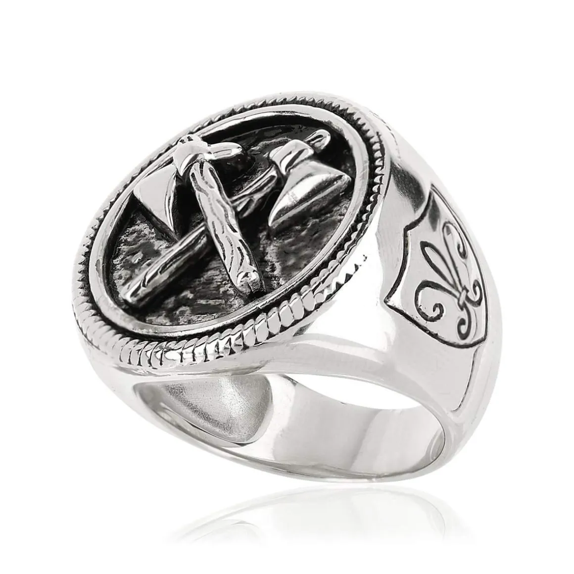Bague argent 925 hâches et écussons