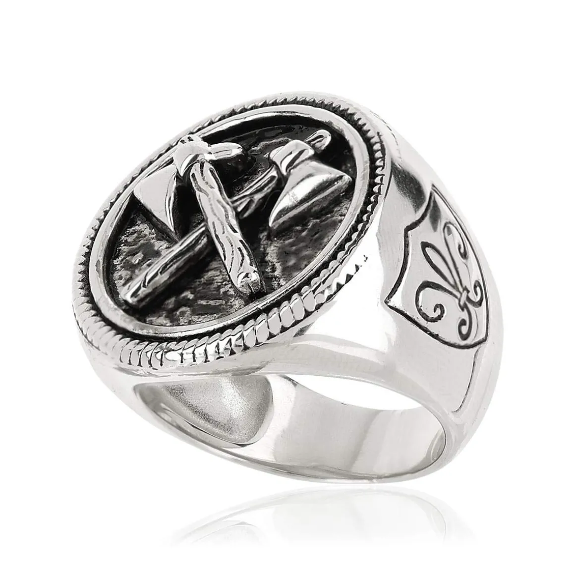 Bague argent 925 hâches et écussons