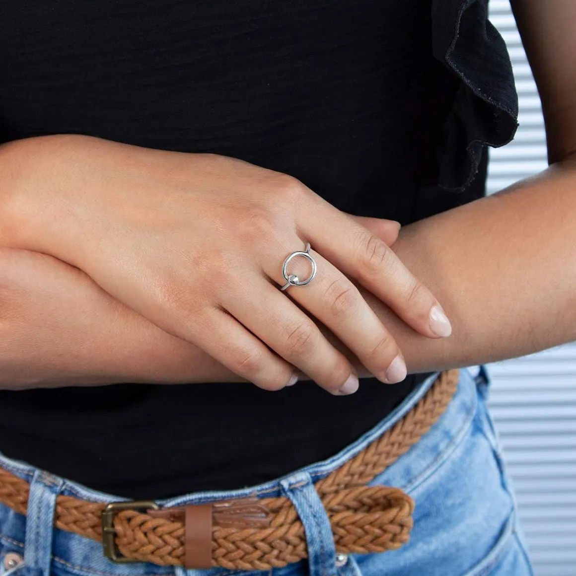 Bague argent 925 motif anneau et boule