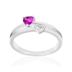 Bague argent 925 motif coeur pierres synthétiques rouge