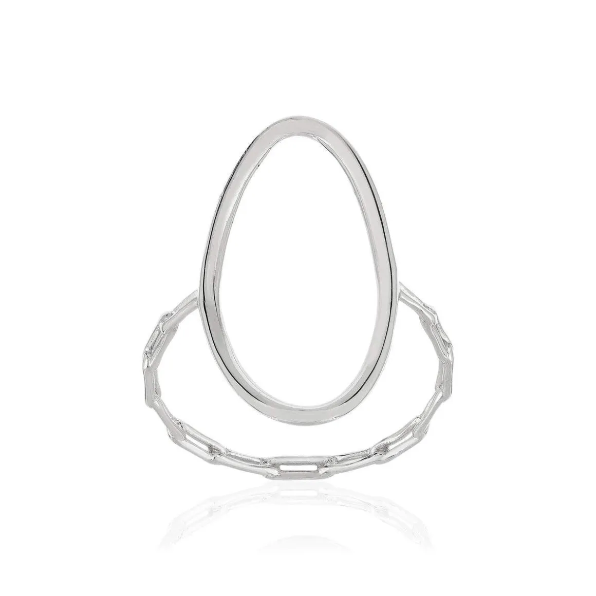 Bague argent 925, motif ovale, style chaînage, maillons rectangulaires