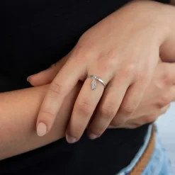 Bague argent 925, pampille plume.