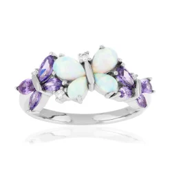 Bague argent 925 papillons opales et zirconias violets