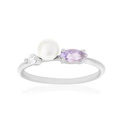 Bague argent 925 perle de Chine améthyste et topaze blanche