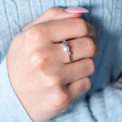 Bague argent 925 perle de Chine améthyste et topaze blanche