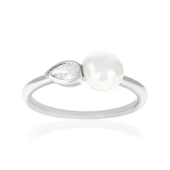 Bague argent 925 perle de Chine et zirconias