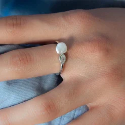 Bague argent 925 perle de Chine et zirconias