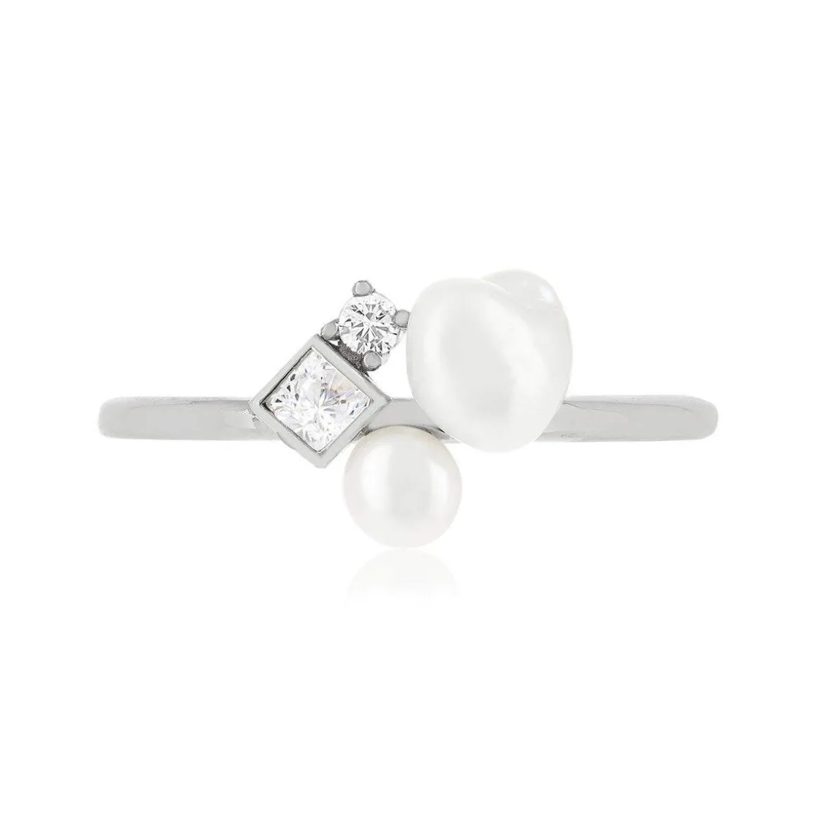 Bague argent 925 perle de Chine et zirconias