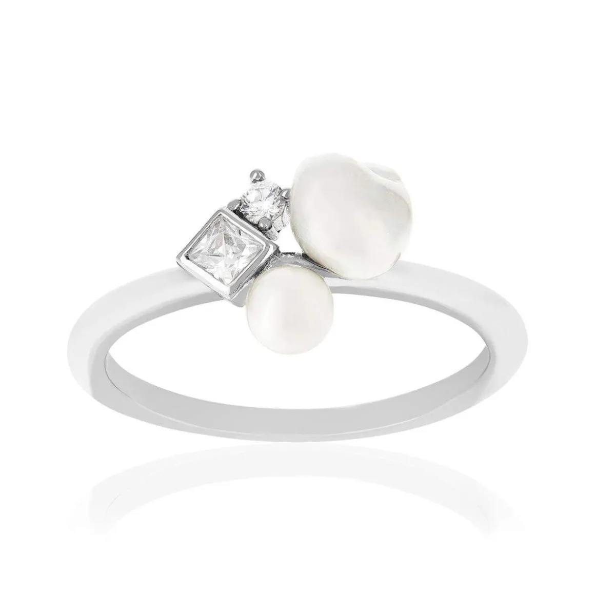 Bague argent 925 perle de Chine et zirconias