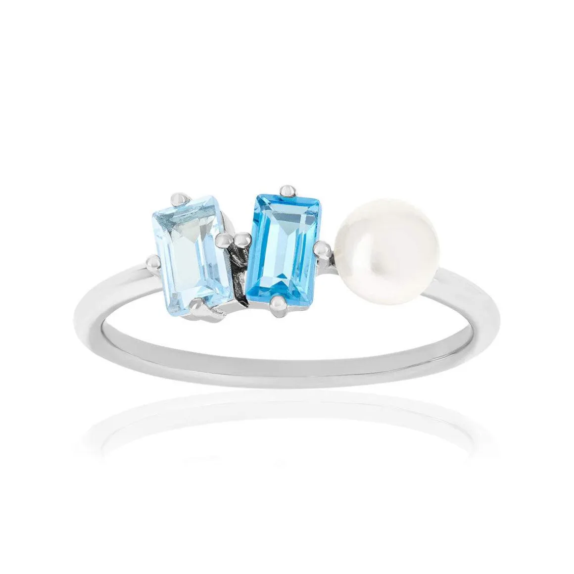 Bague argent 925 perle de Chine et topazes bleues traitées