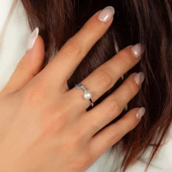Bague argent 925 perle de Chine et topazes traitées