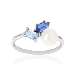 Bague argent 925 perle de Chine et topazes traitées