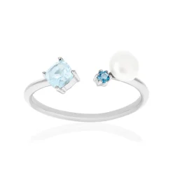 Bague argent 925 perle de Chine et topazes traitées London Blue