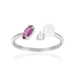 Bague argent 925 perle de Chine grenat rhodolite et topaze blanche