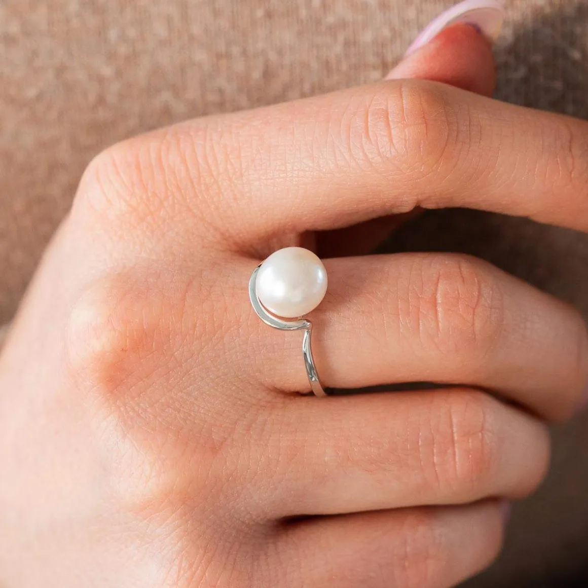 Bague argent 925, perle de culture de Chine.