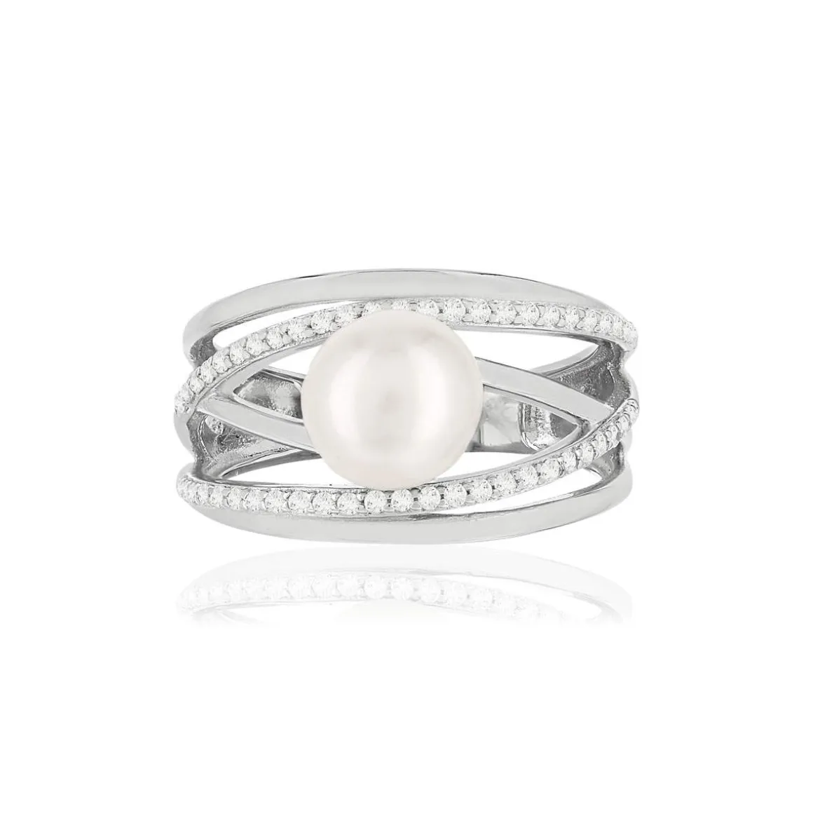 Bague argent 925, perle de culture de Chine, zirconias.
