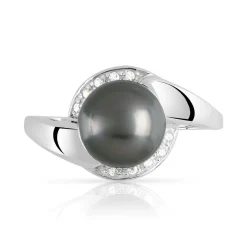 Bague argent 925 perle de culture de Tahiti et zirconias