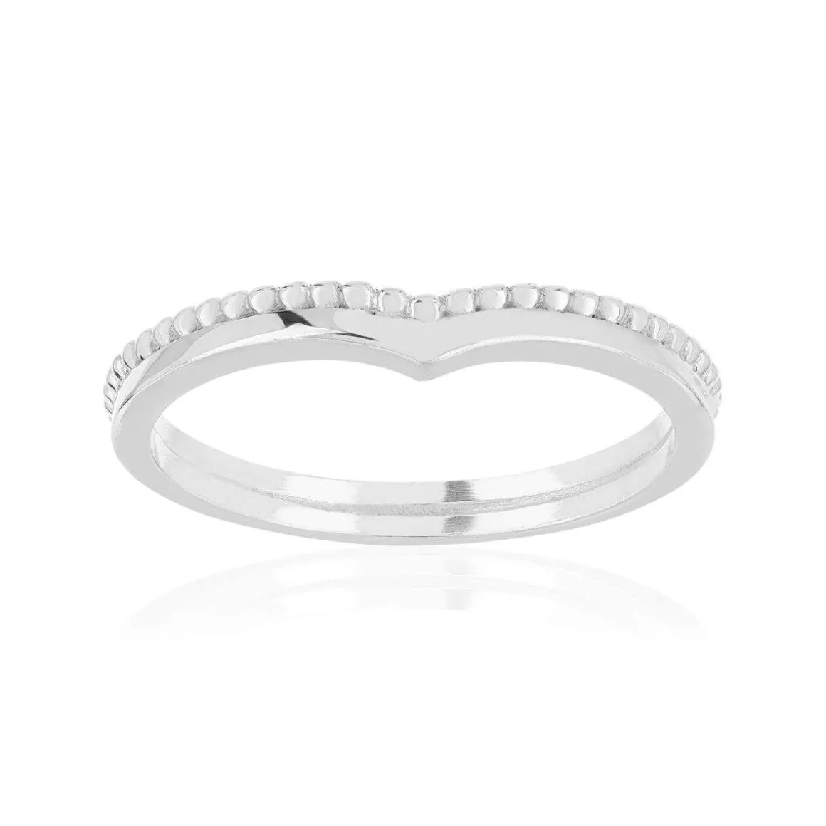 Bague argent 925 perlée, motif V.