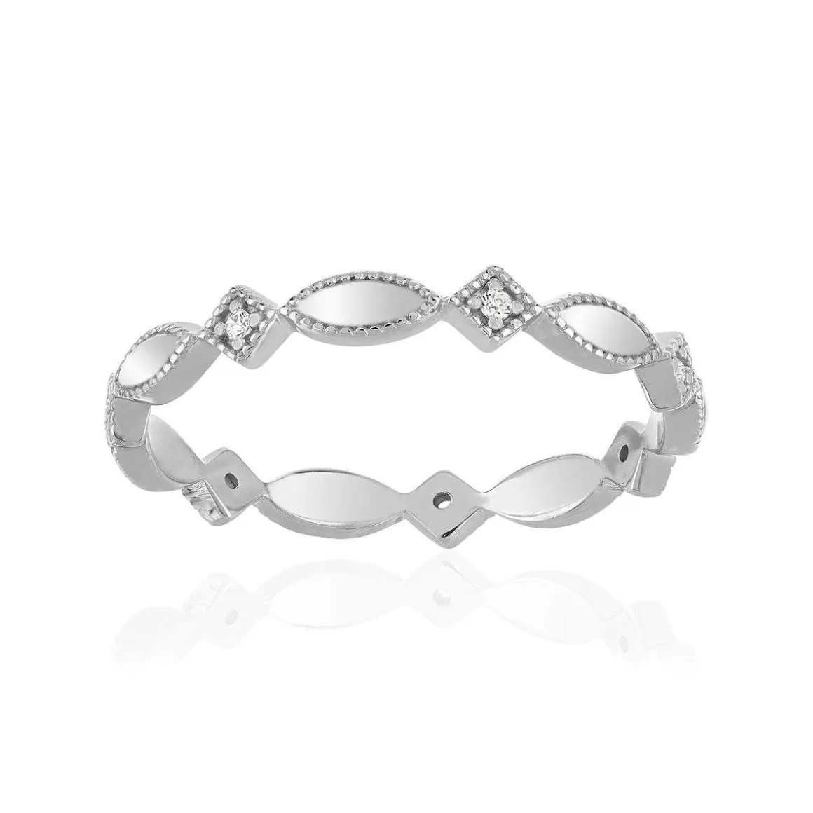 Bague argent 925 perlée, zirconias, motif losange et marquise.