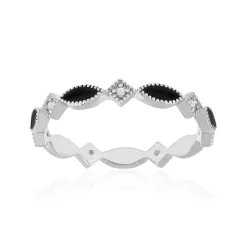 Bague argent 925 perlée zirconias et laque noire