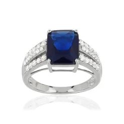 Bague argent 925 pierre bleue rectangulaire et zirconias