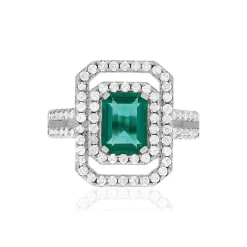 Bague argent 925 pierre imitation verte et zirconias.