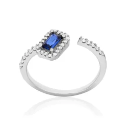 Bague argent 925 pierre imitation bleue et zirconias
