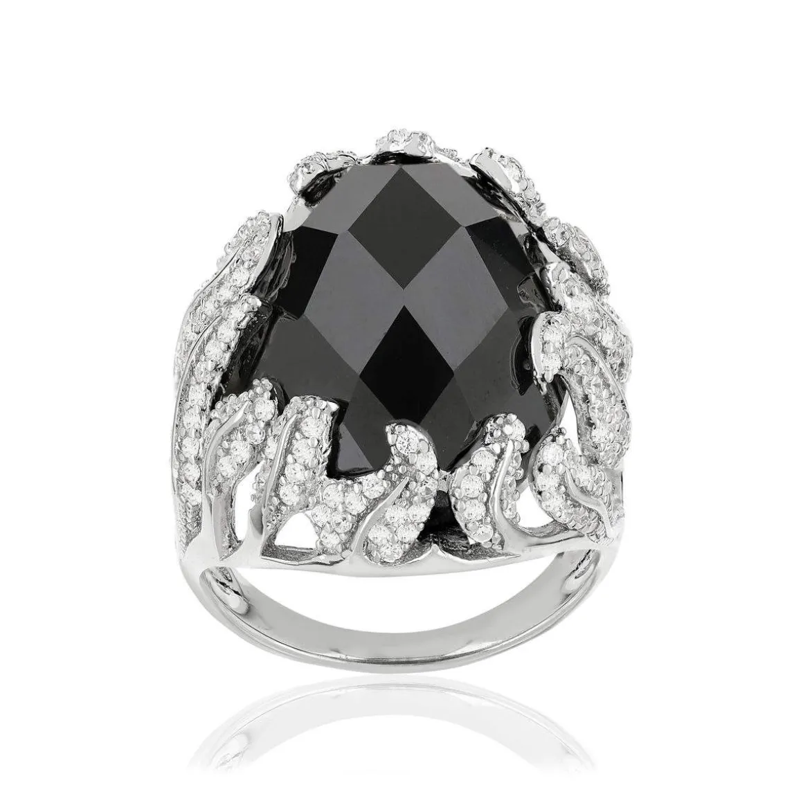 Bague argent 925 pierre imitation noire et zirconias